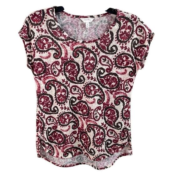 CORAL BAY Women’s Paisley Scoop Neck Boho Short Sleeve Top Size Small - Picture 1 of 7